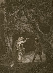 Queen Margaret attacked by the Robber, engraved by J. Landseer, illustration from David Hume